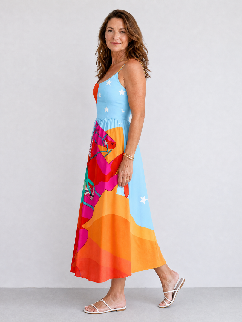 Sabina | Colourful Western Print Midi Dress
