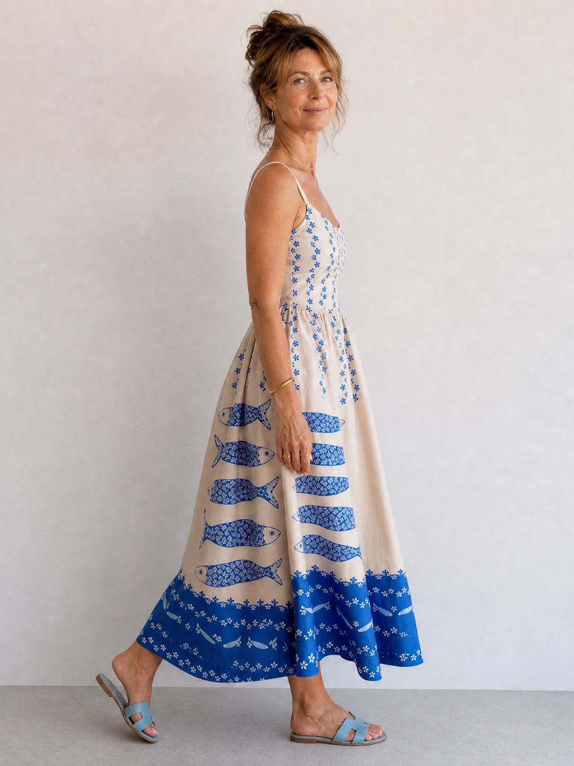 Laura | Fish & Floral Print Midi Dress