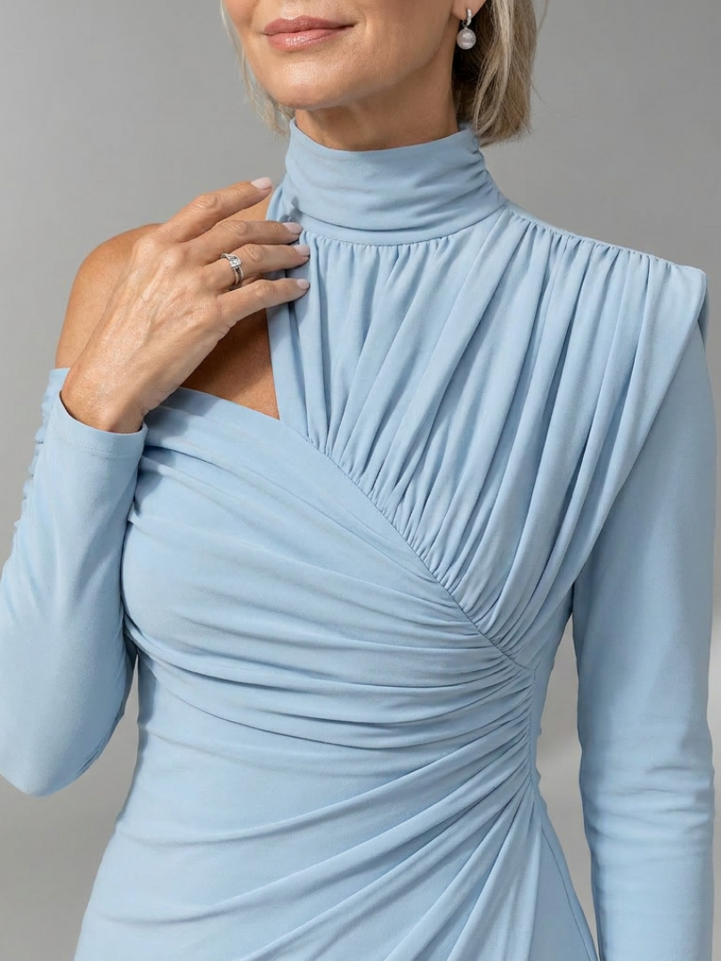 Constance | Blue High-Neck Midi Dress