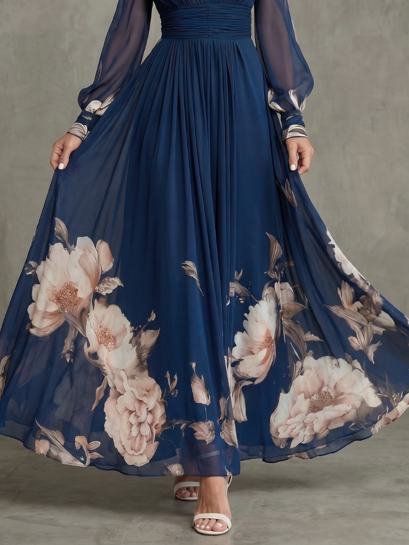 Emily | Navy Floral Hem Maxi Dress