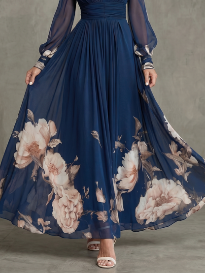 Emily | Navy Floral Hem Maxi Dress