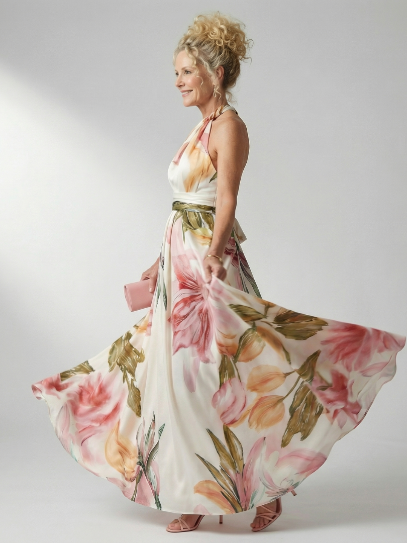 Monica | Floral Print Tie-Belt Maxi Dress