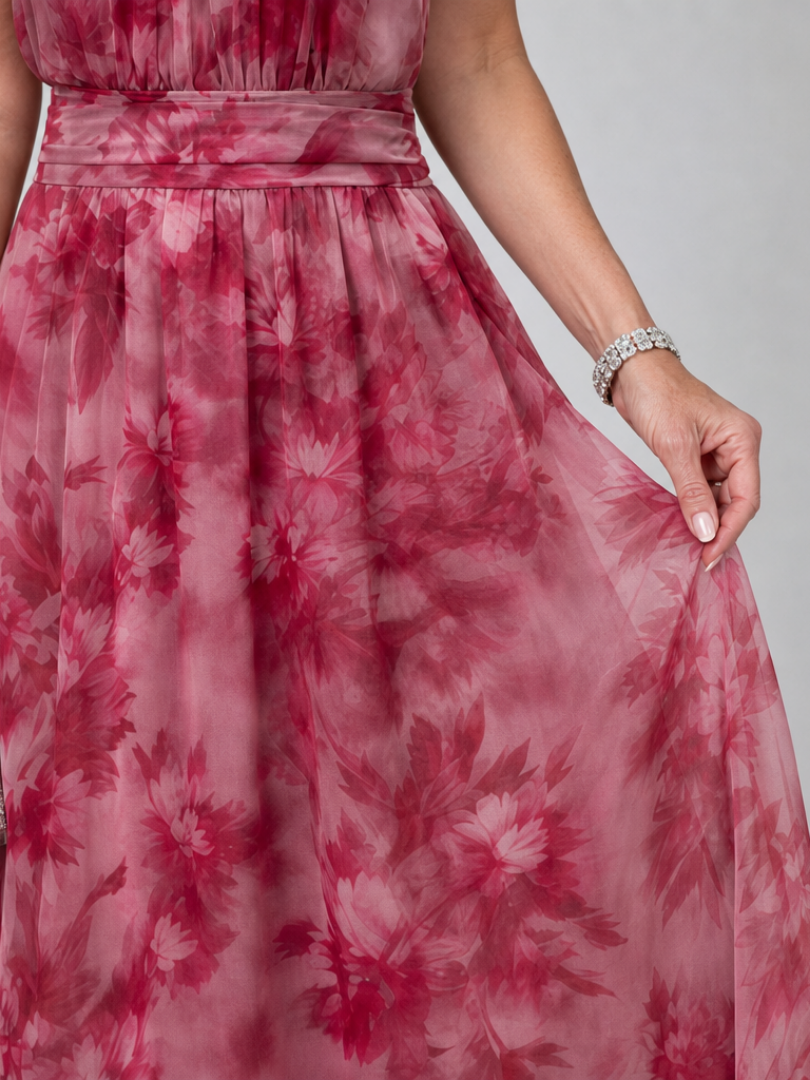 Belinda | Berry Floral Print Midi Dress