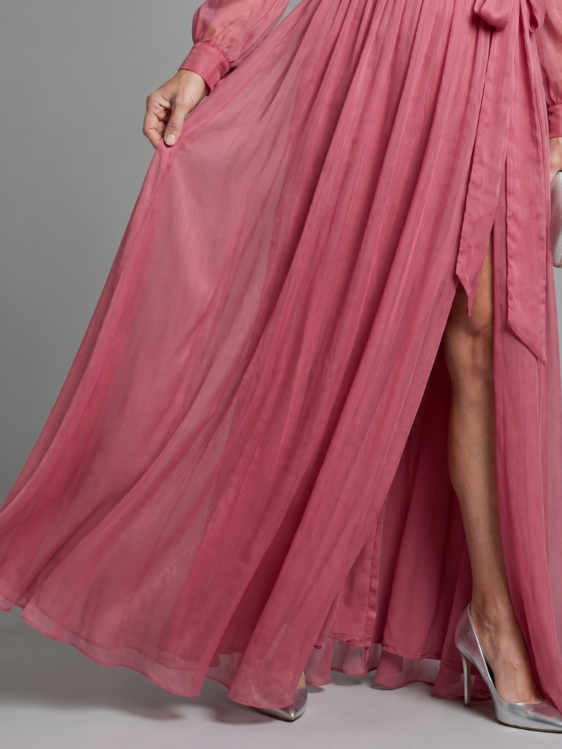 Isabel | Dusty Rose Tie-Belt Maxi Dress
