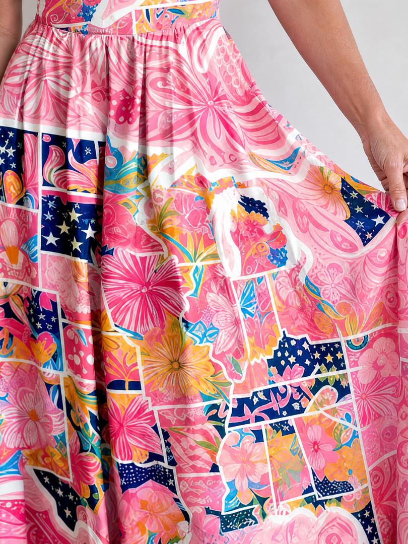 Renee | Pink Floral Patchwork Midi Dress