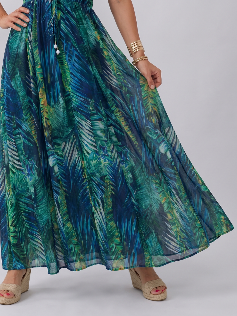 Eleanor | Green Leaf Print Maxi Dress
