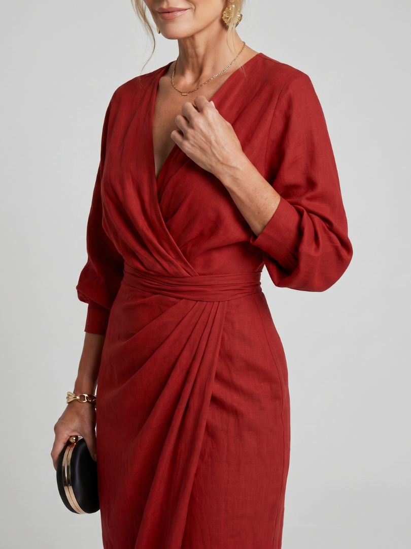 Kate | Red Long-Sleeve Wrap Dress