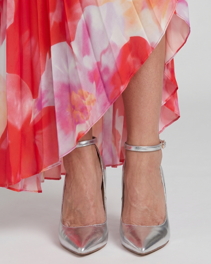 Shirley | Silver Metallic Ankle-Strap Courts
