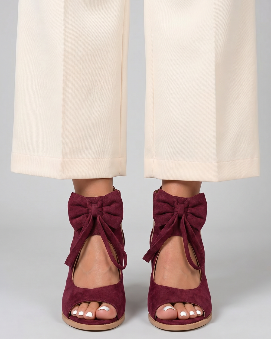 Theresa | Burgundy Bow Block-Heel Sandals