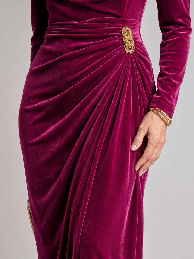 Marlene | Burgundy Velvet Midi Dress