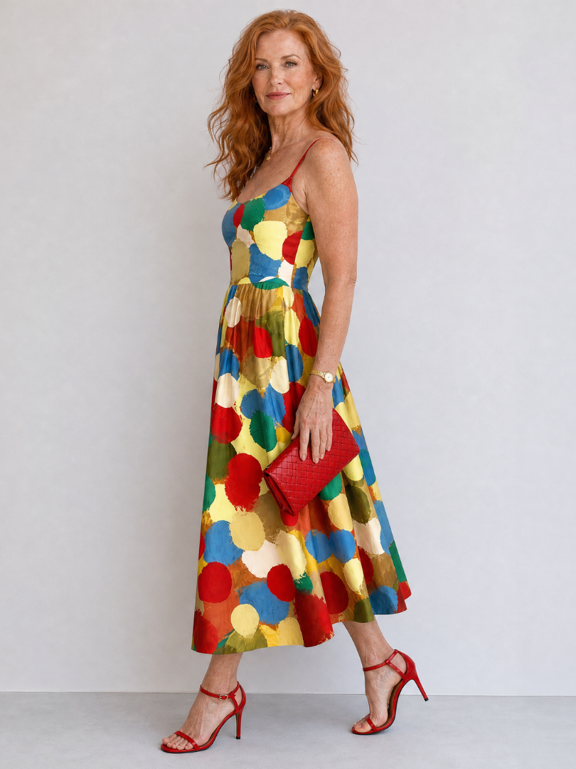 Maureen | Colourful Spot Print Midi Dress