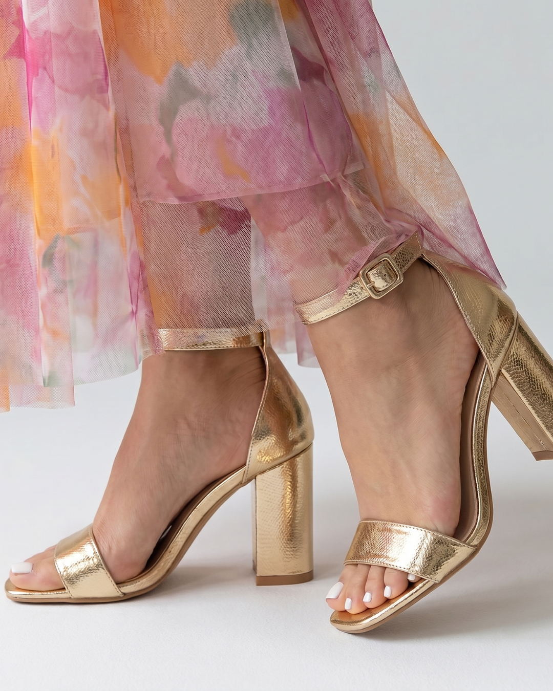 Greta | Gold Block-Heel Sandals