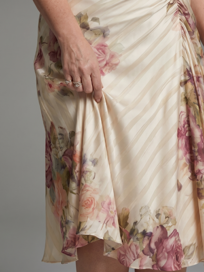 Margaret | Satin-Look Floral Print Midi Dress