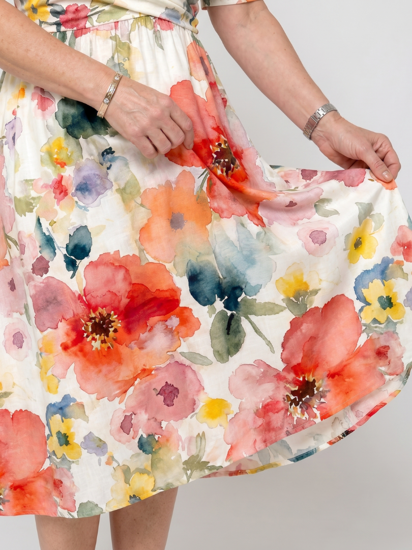Sharon | Watercolour Floral Midi Dress