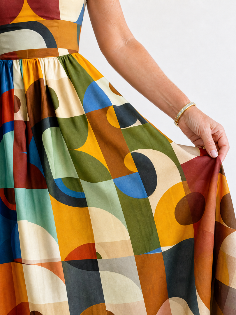 Ursula | Geometric Print Midi Dress