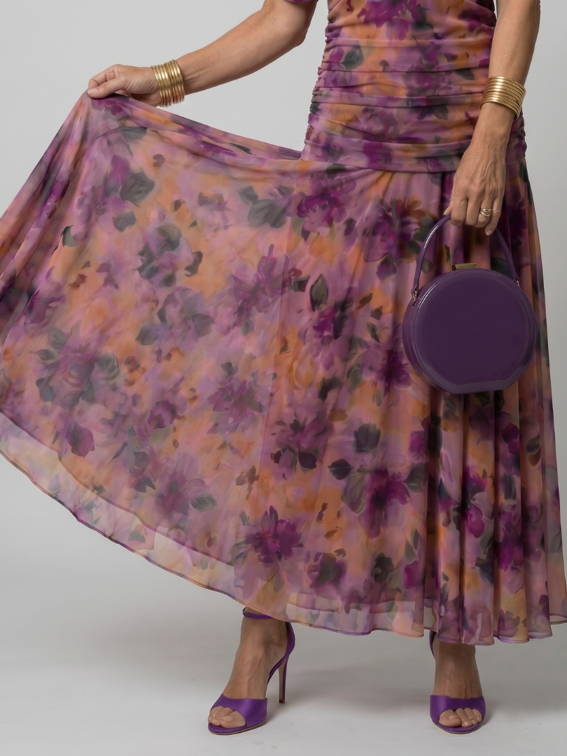 Linda | Violet Floral Print Midi Dress