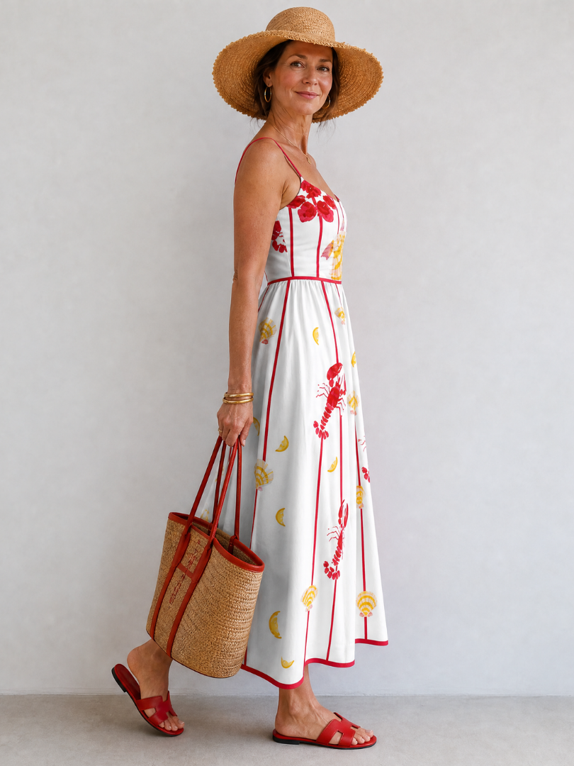 Karen | Lobster & Shell Print Midi Dress