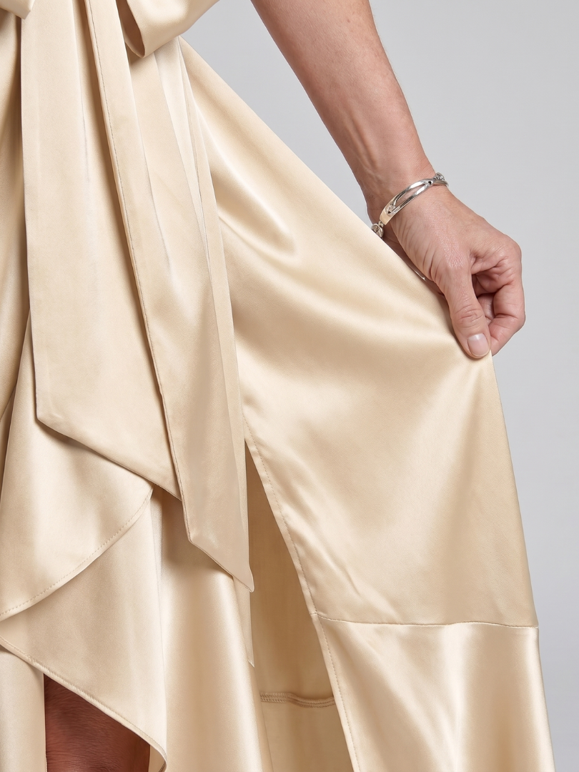 Lynne | Champagne Satin-Sheen Wrap Dress