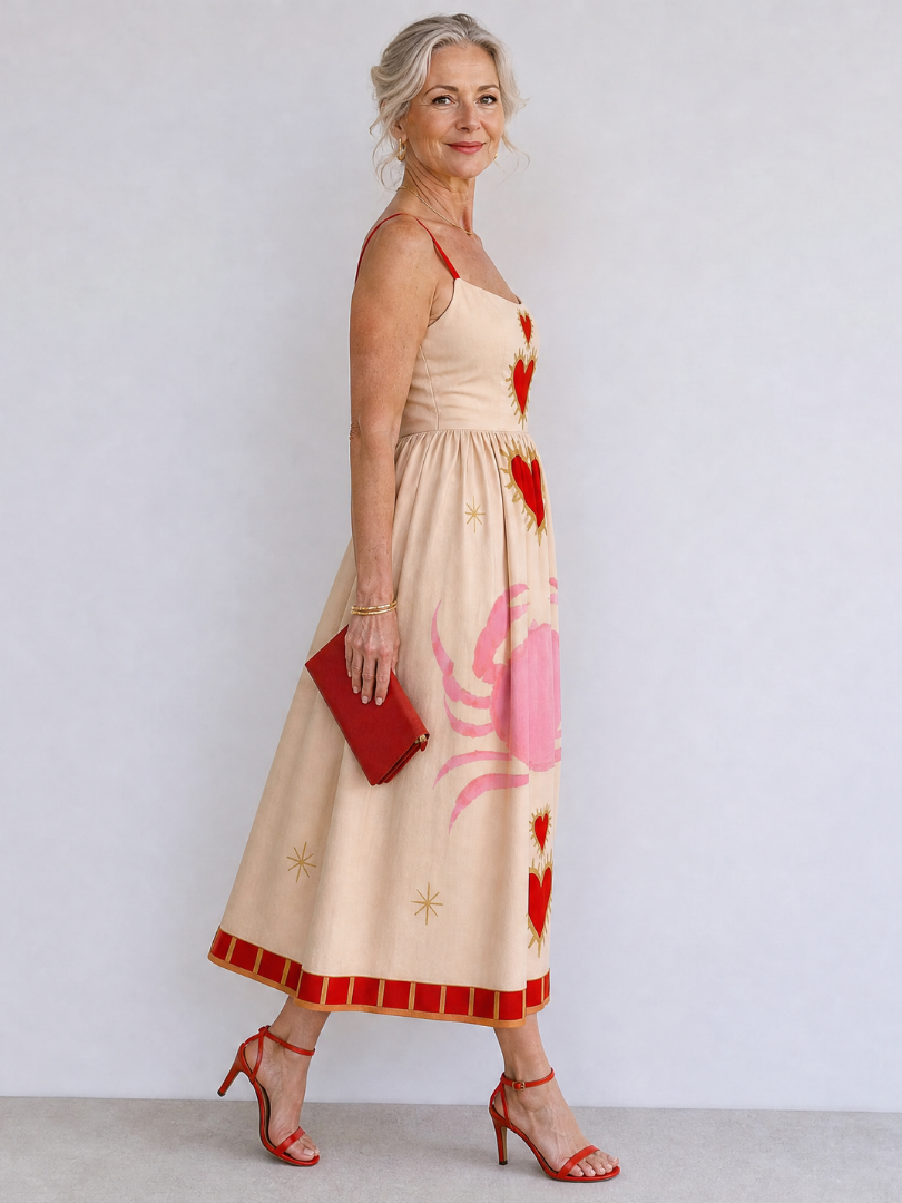 Iris | Heart Print Midi Dress