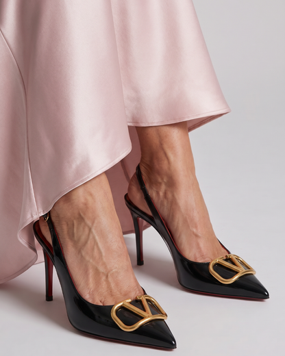 Charlotte | Black Buckle Slingback Courts