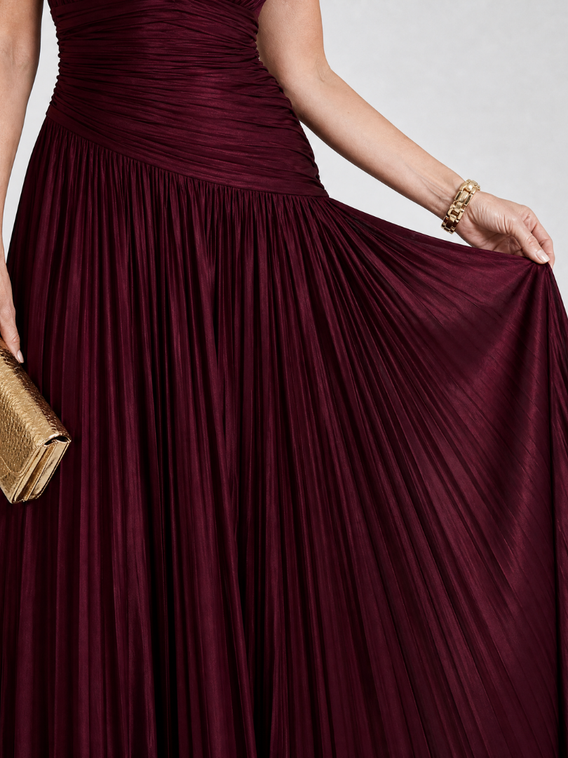 Bridget | Burgundy Pleated Maxi Dress