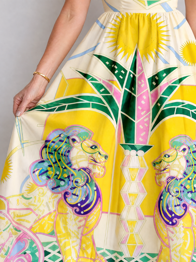 Petra | Geometric Lion Print Midi Dress