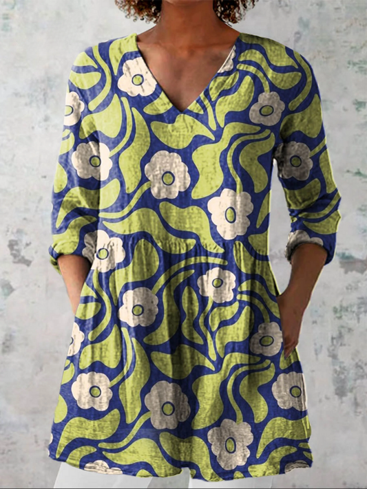 Ella | Lime Floral V-Neck Tunic Top