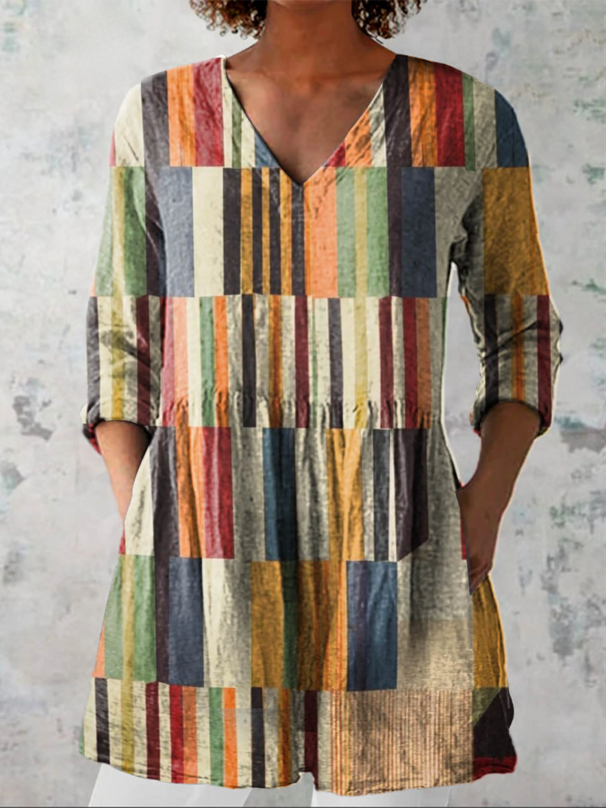 Clara | Patchwork Stripe V-Neck Tunic Top