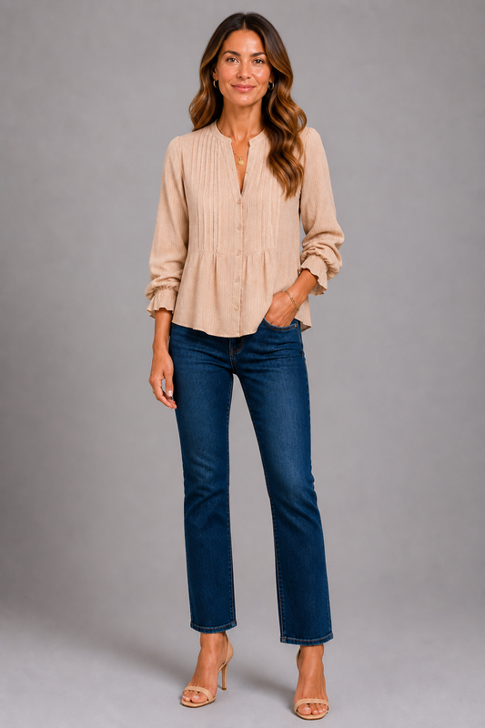 Shelley | Beige Pintuck Blouse
