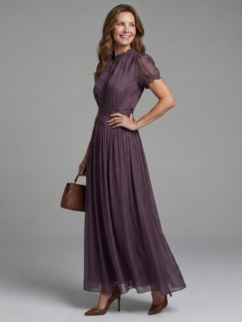 Barbara | Plum Puff-Sleeve Maxi Dress