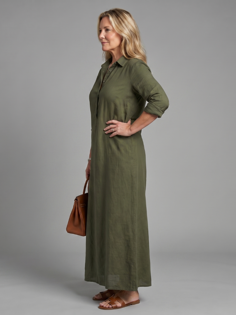Philippa | Olive Linen-Look Maxi Dress