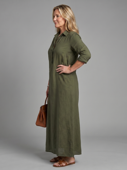 Philippa | Olive Linen-Look Maxi Dress