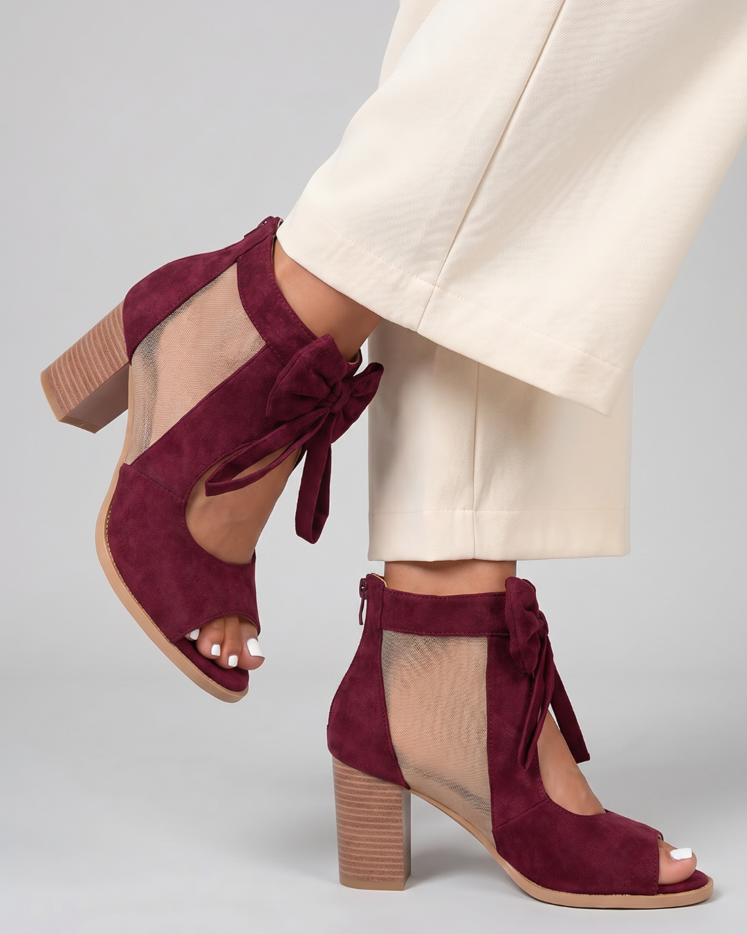 Theresa | Burgundy Bow Block-Heel Sandals