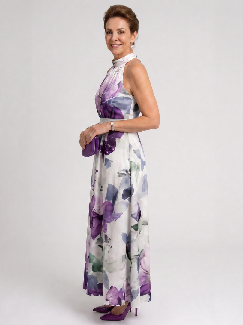 Karen | Violet Floral Print Midi Dress