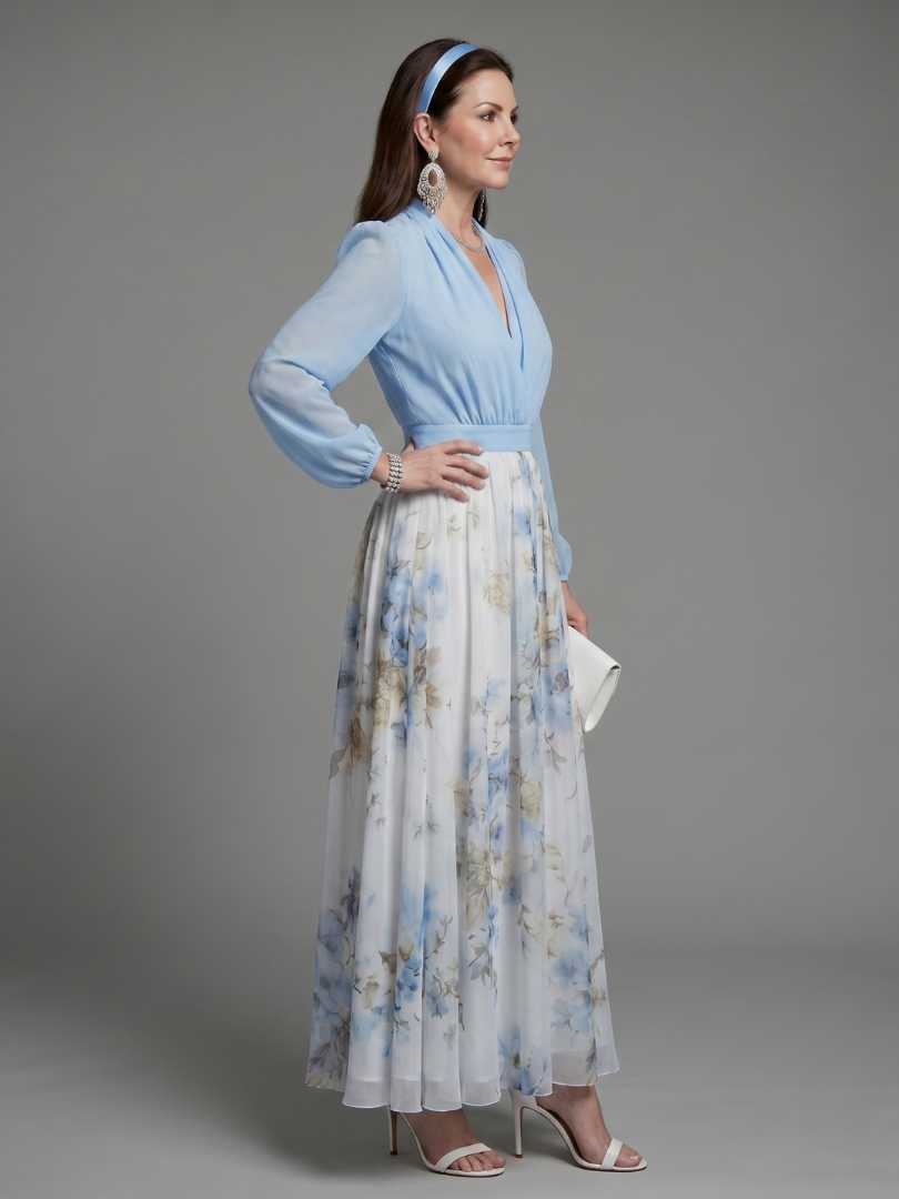 Alice | Light Blue Floral Skirt Maxi Dress