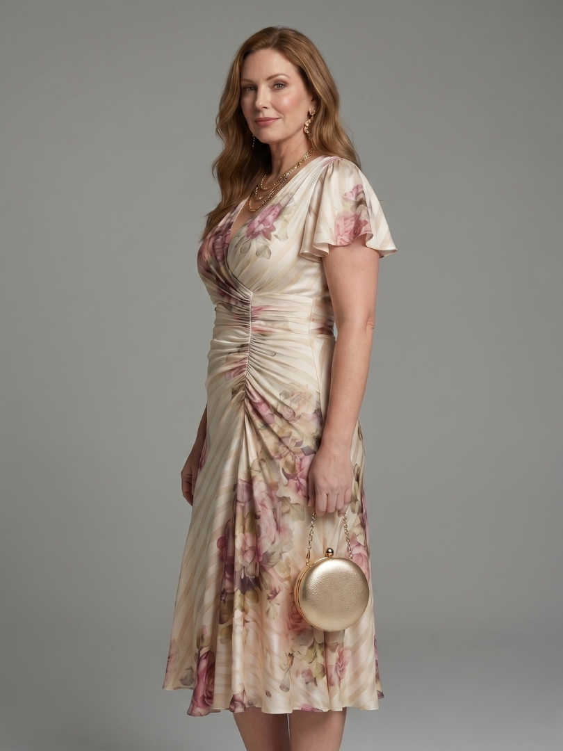 Margaret | Satin-Look Floral Print Midi Dress