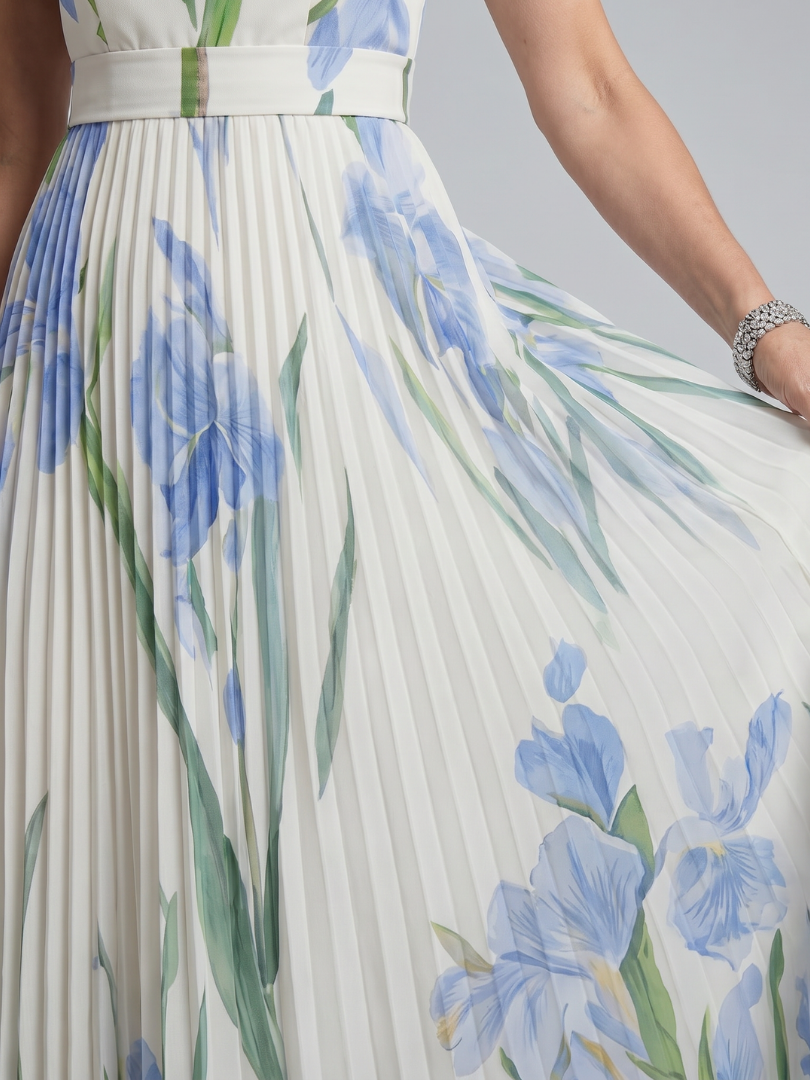 Cynthia | Iris Print Pleated Dress