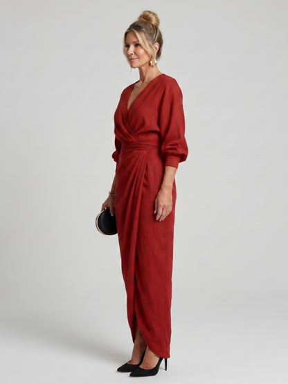Kate | Red Long-Sleeve Wrap Dress