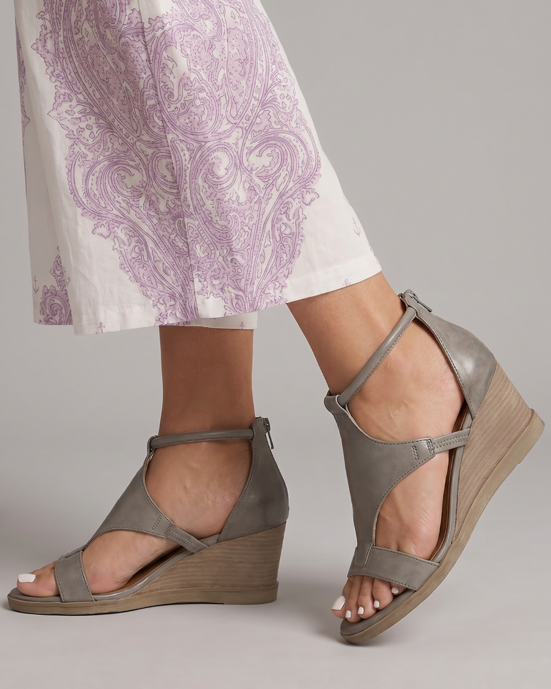 Fenella | Grey Wedge Sandals