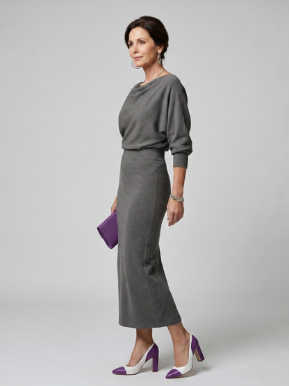 Clare | Grey Cowl-Neck Knitted Dress