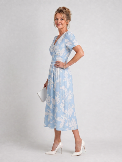 Tracey | Light Blue Floral Print Midi Dress