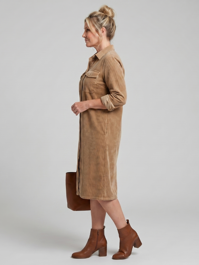 Judith | Camel Corduroy-Look Shirt Dress