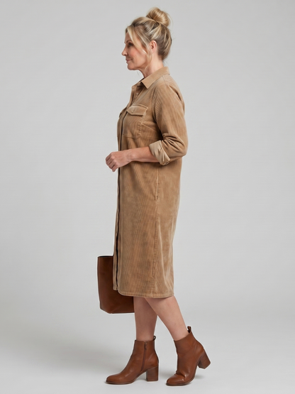 Judith | Camel Corduroy-Look Shirt Dress