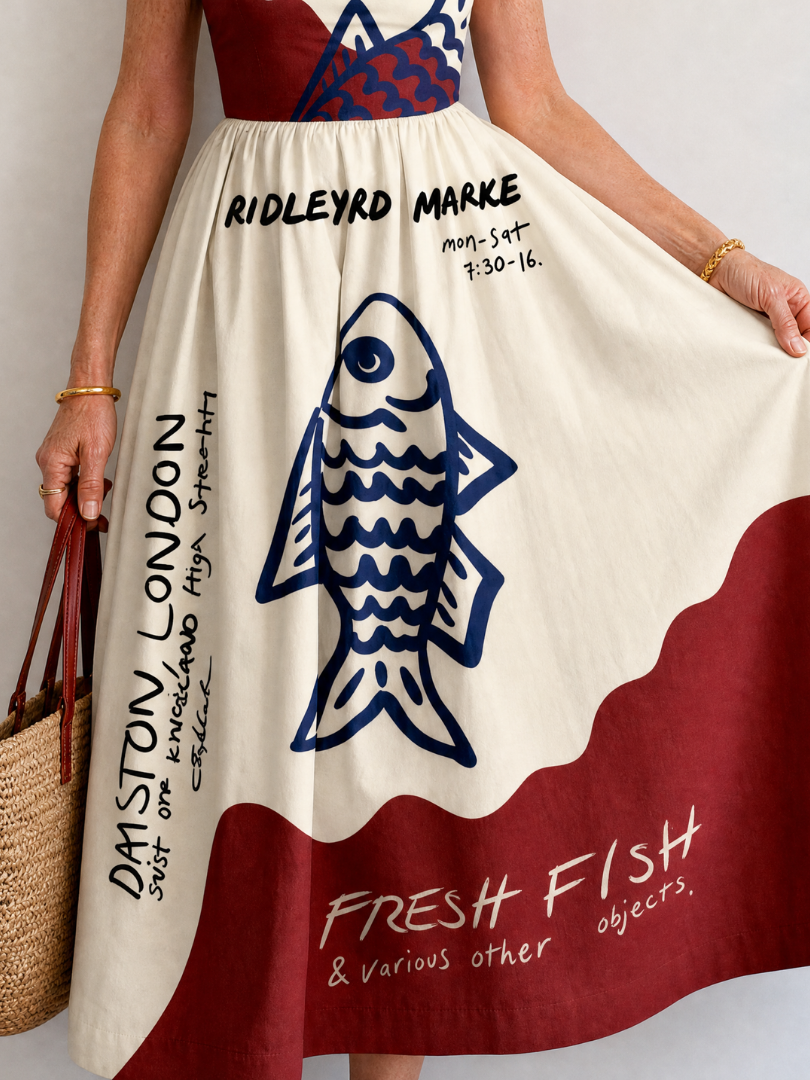 Helen | Graphic Fish Print Midi Dress