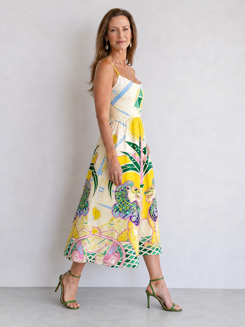 Petra | Geometric Lion Print Midi Dress