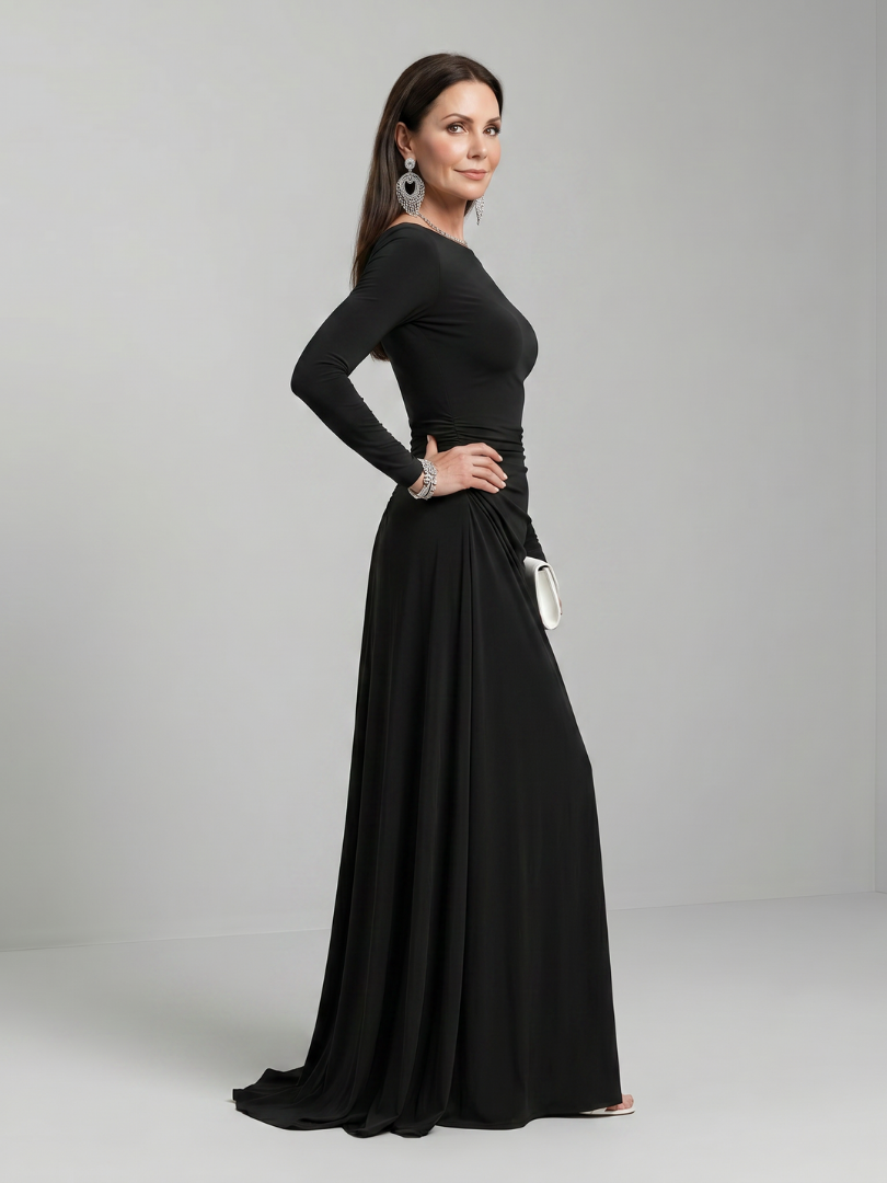 Grace | Black Boat-Neck Maxi Dress