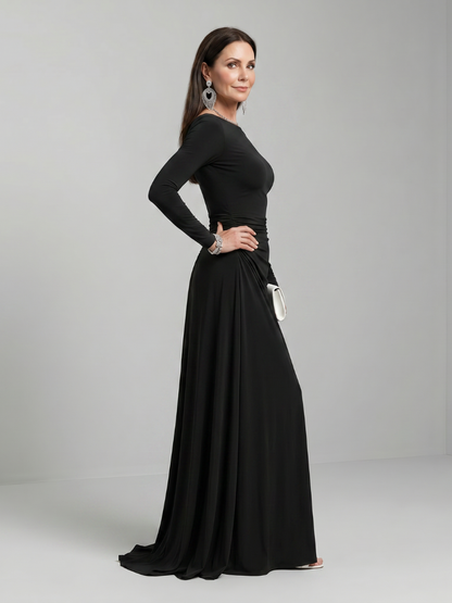 Grace | Black Boat-Neck Maxi Dress