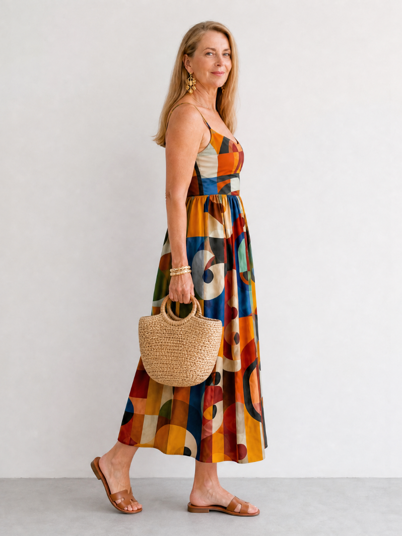 Ursula | Geometric Print Midi Dress