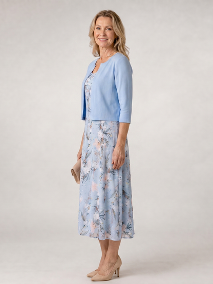 Denise | Floral Print Midi Dress with Matching Bolero