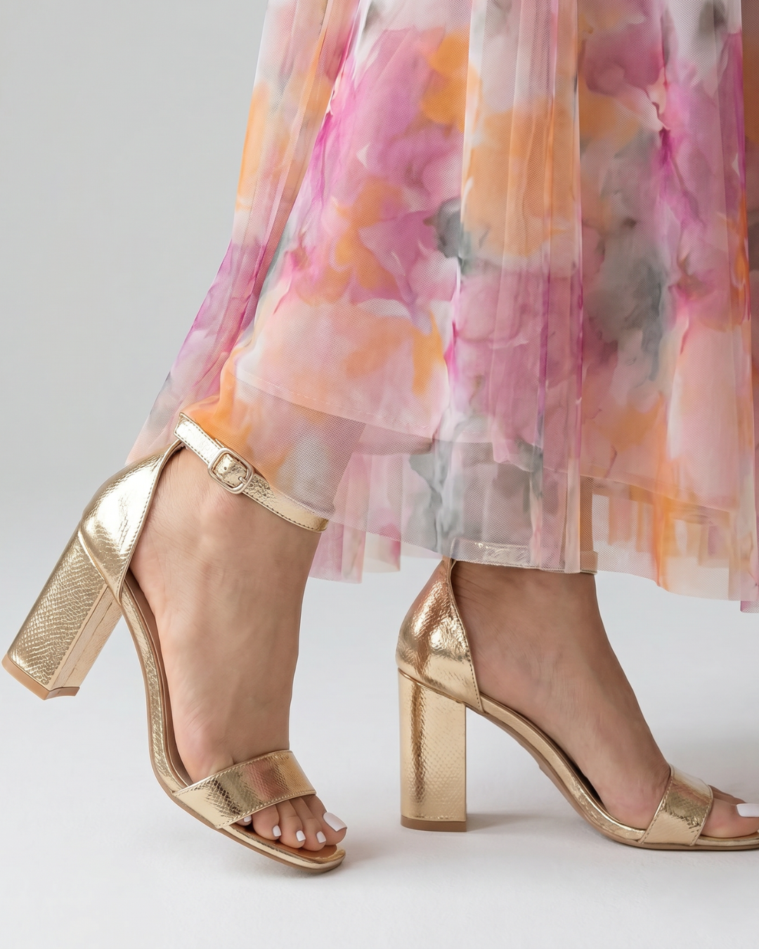 Greta | Gold Block-Heel Sandals